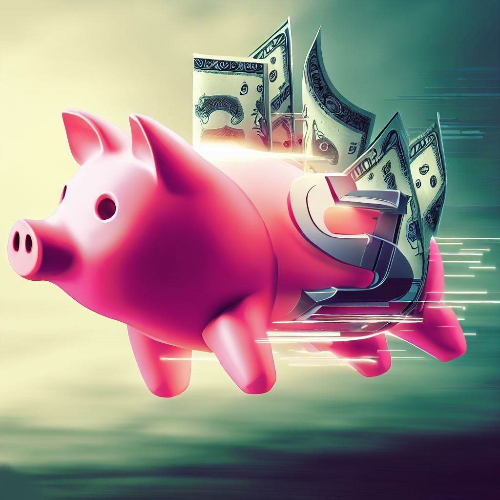 Super Piggy Bank Flying With Bills