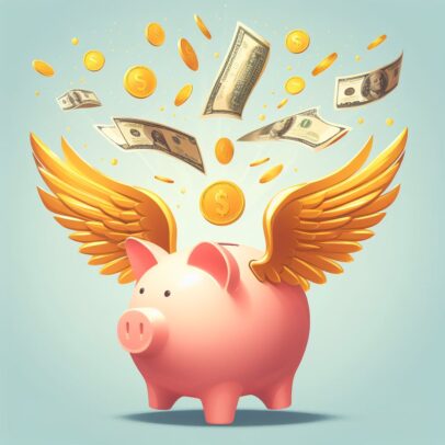 Piggy Bank With Angel Wings and Money (1)