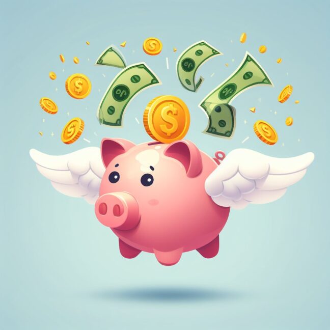 Piggy Bank With Angel Wings and Money (2)