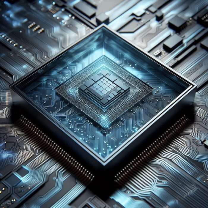 Silicon chip in transparent blow light.